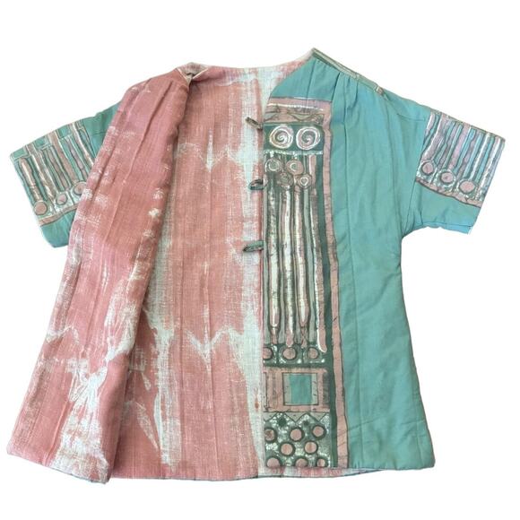 OOAK Quilted Patterened Retro green top jacket short sleeves button front medium - Picture 7 of 11